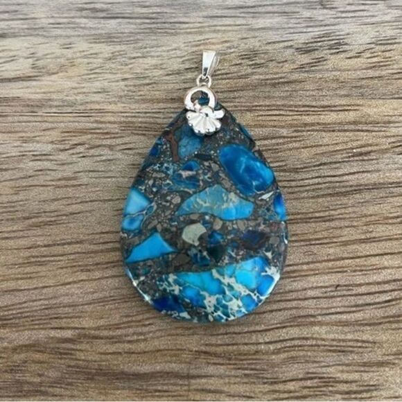 Blue & Copper Stone Pendant 925 Silver Bale - Picture 1 of 5